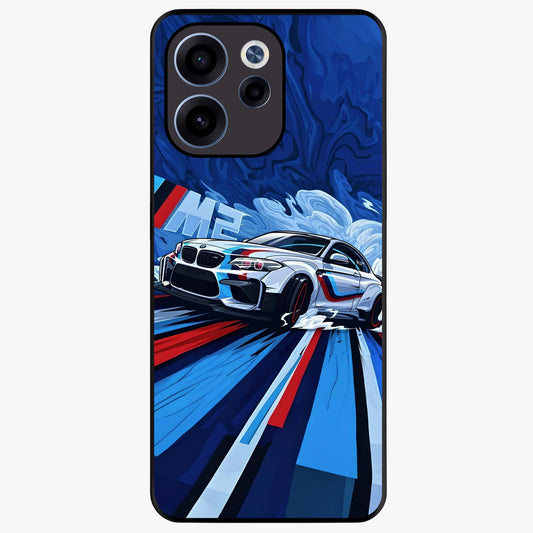Drift Power Rush Glass Case showing flat back view with dynamic racing inspired artwork and glossy glass finish.