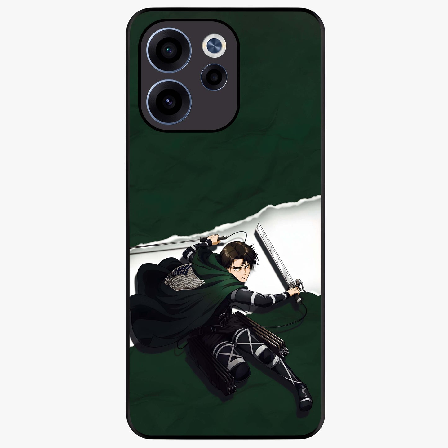 Emerald War Vanguard Glass Case showing flat back view with powerful warrior themed artwork and glossy glass finish.