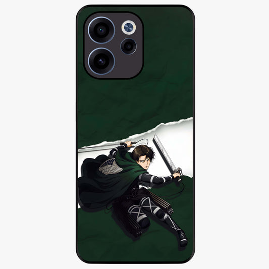 Emerald War Vanguard Glass Case showing flat back view with powerful warrior themed artwork and glossy glass finish.