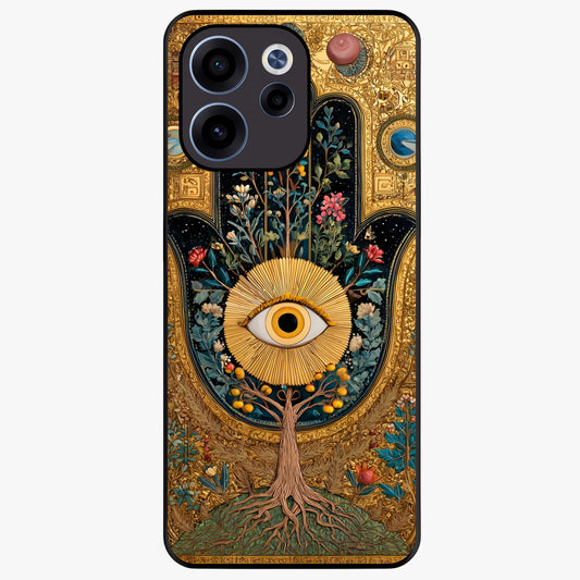 Ethereal Evil Eye Glass Case showing flat back view with mystical evil eye artwork and glossy glass finish.