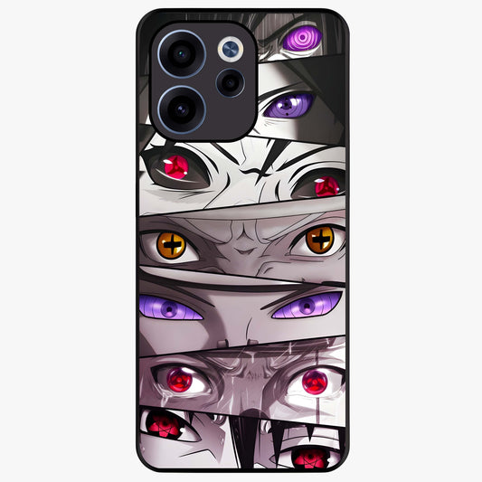Eyes of Destiny Glass Case showing flat back view with striking eye themed artwork and glossy glass finish.