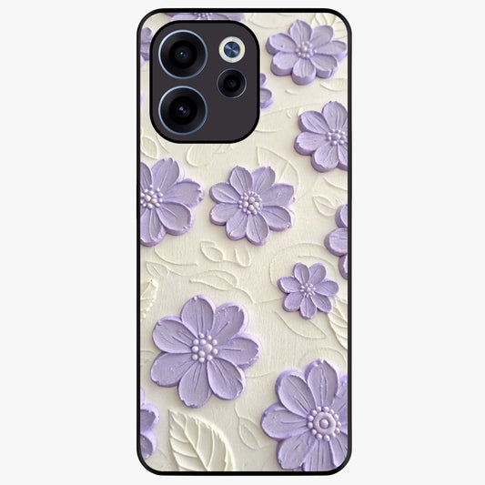 Floral Wall Art With Purple Flowers Glass Case showing flat back view with purple flower artwork and glossy glass finish.