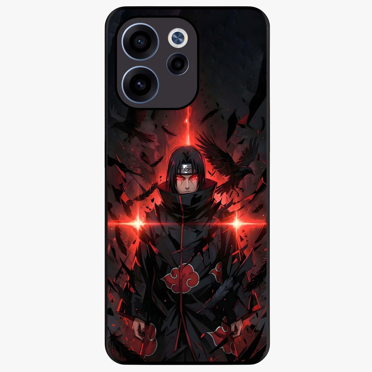 Focused Blade Discipline Glass Case showing flat back view with warrior sword themed artwork and glossy glass finish.