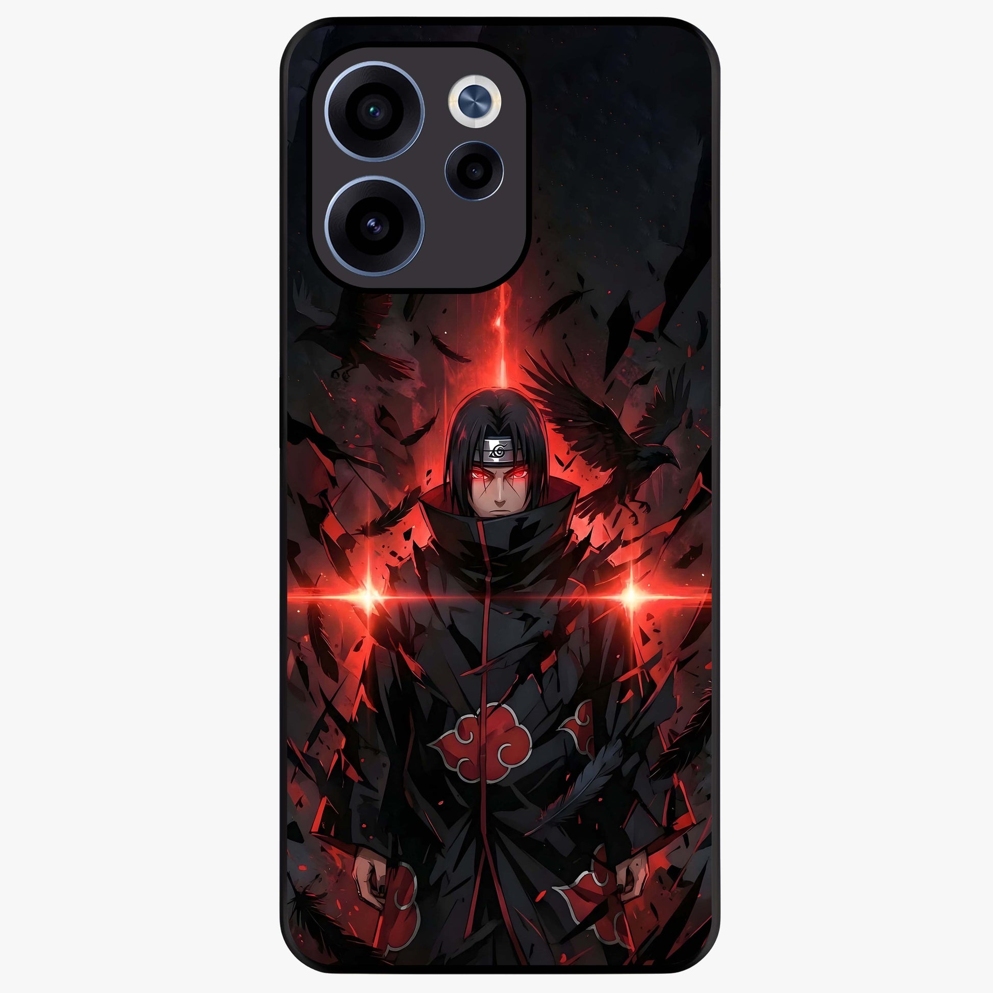 Focused Blade Discipline Glass Case showing flat back view with warrior sword themed artwork and glossy glass finish.