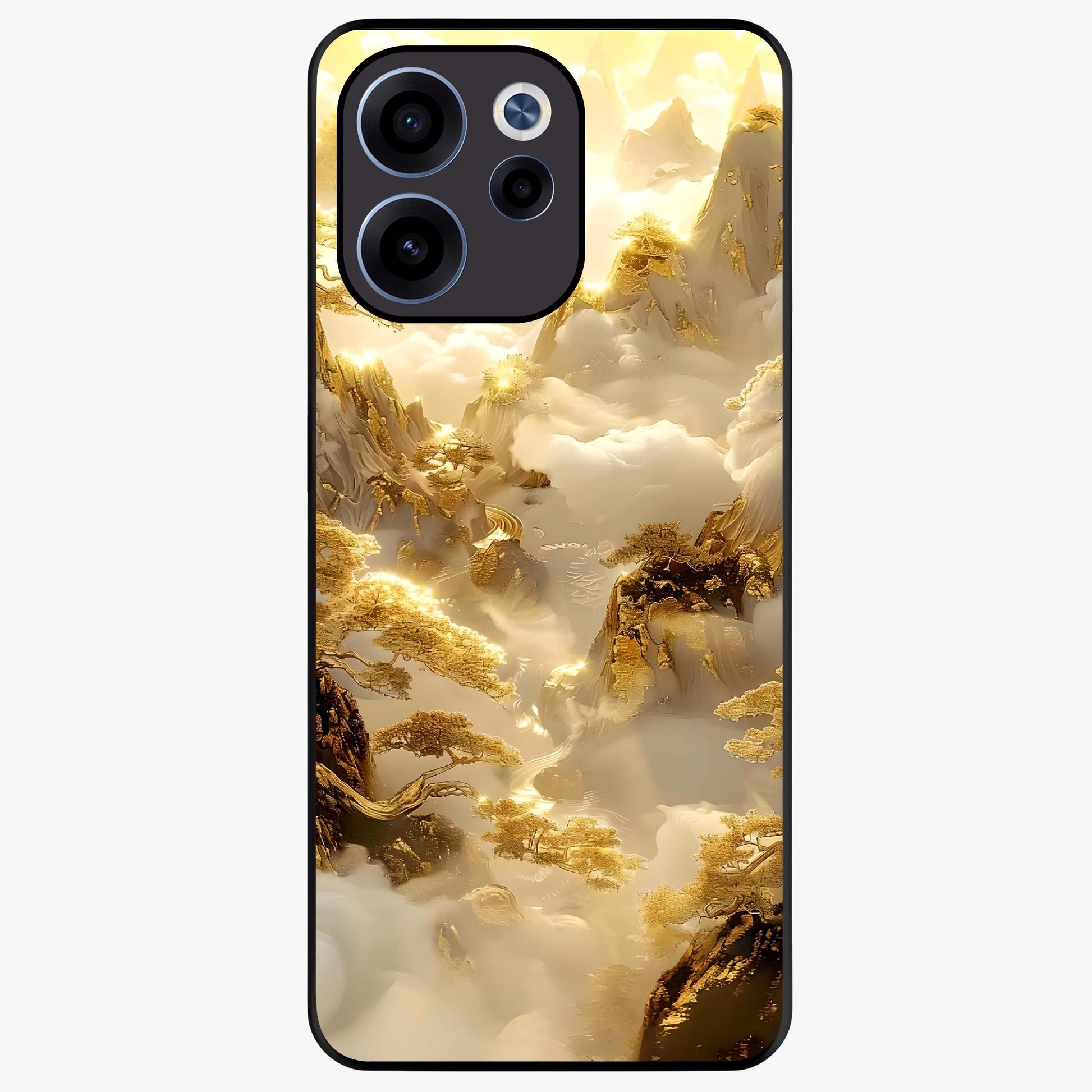 Gates Of Illumination Glass Case showing flat back view with mystical illuminated gate artwork and glossy glass finish.