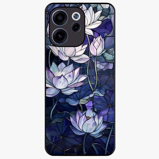 Gloss Petal Rush Glass Case showing flat back view with glossy flower petal artwork and smooth glass finish.
