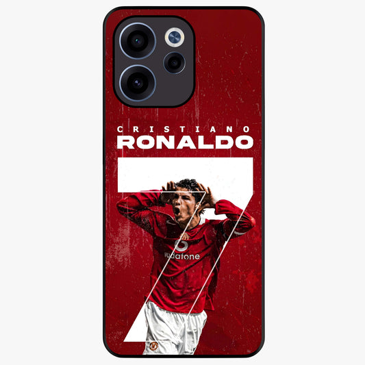Goal Celebration Legacy Glass Case showing flat back view with football celebration inspired artwork and glossy glass finish.