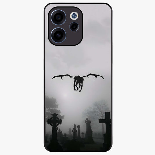 Graveyard Shadow Descent Glass Case showing flat back view with dark graveyard themed artwork and glossy glass finish.