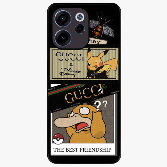 Gucci Play Mashup Glass Case showing flat back view with luxury inspired graphic artwork and glossy glass finish.