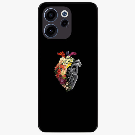 Heart With Flowers Glass Case showing flat back view with heart shaped floral artwork and glossy glass finish.