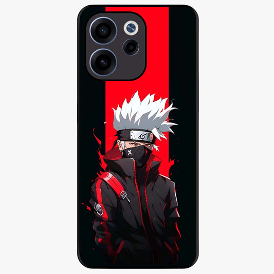 Kakashi Scarlet Shadow Glass Case showing flat back view with powerful anime ninja artwork and glossy glass finish.