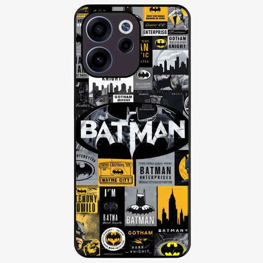 Knight Gotham Rise Glass Case showing flat back view with dark hero inspired artwork and glossy glass finish.
