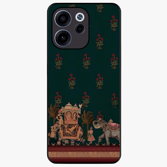 Macmerise Glass Case showing flat back view with stylish modern artwork and glossy glass finish.