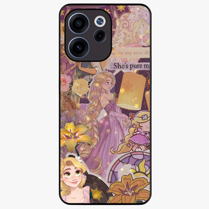 Magical Tangled Dream Glass Case showing flat back view with dreamy tangled artwork and glossy glass finish.