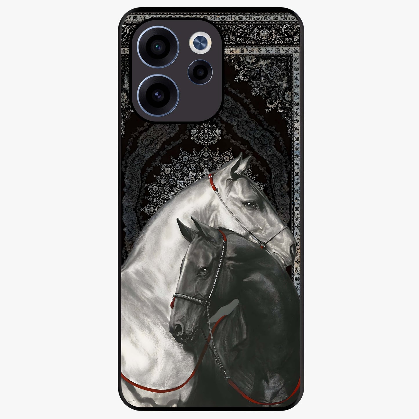 Majestic Ride Legacy Glass Case showing flat back view with powerful automotive inspired artwork and glossy glass finish.