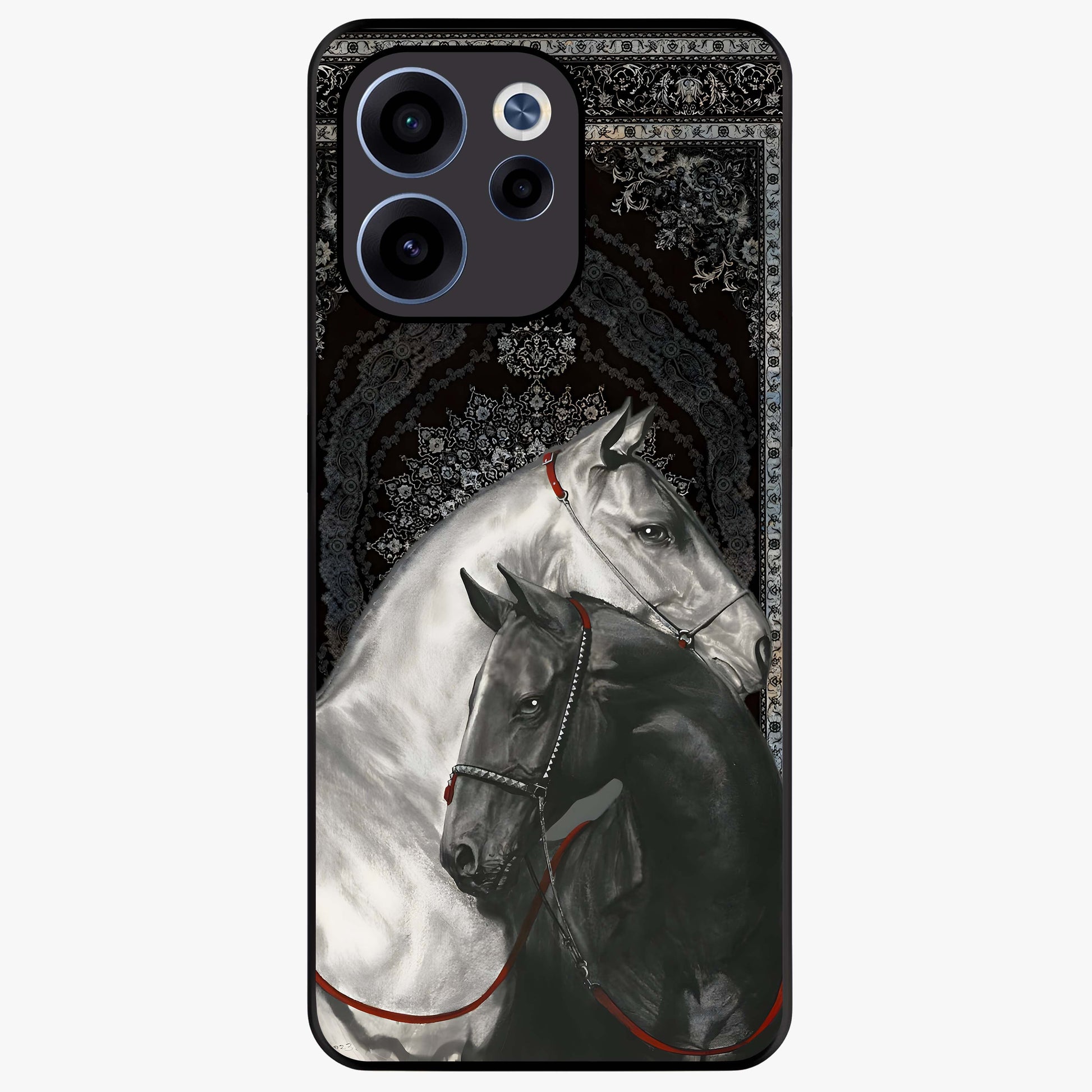 Majestic Ride Legacy Glass Case showing flat back view with powerful automotive inspired artwork and glossy glass finish.
