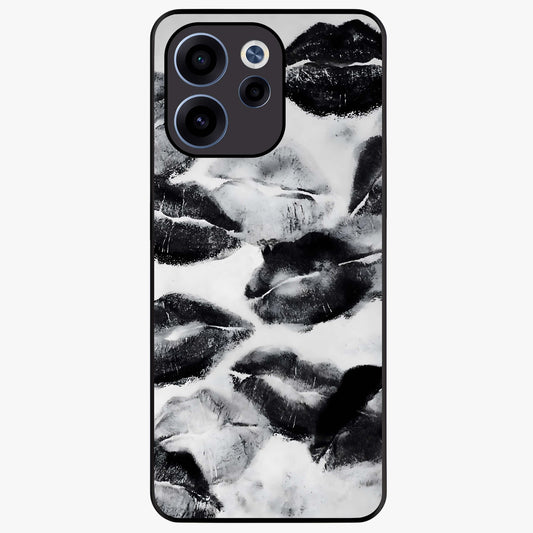 Midnight Kiss Marks Glass Case showing flat back view with lipstick kiss mark artwork and glossy glass finish.