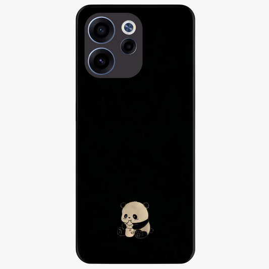 Midnight Panda Love Glass Case showing flat back view with cute panda themed artwork and glossy glass finish.