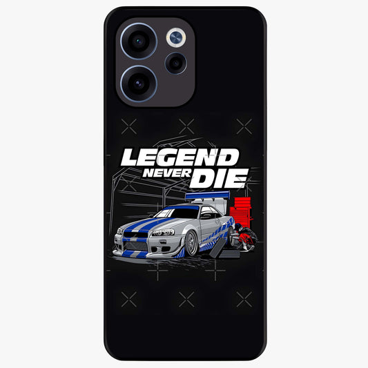 Midnight Racing Legacy Glass Case showing flat back view with sleek racing inspired artwork and glossy glass finish.