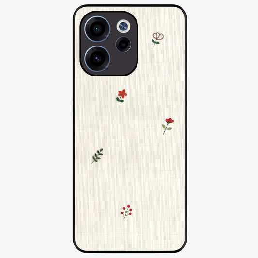 Minimal Petal Whispers Glass Case showing flat back view with soft minimal floral artwork and glossy glass finish.