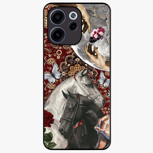 Moonlit Royal Stallion Glass Case showing flat back view with majestic horse under moonlight artwork and glossy glass finish.