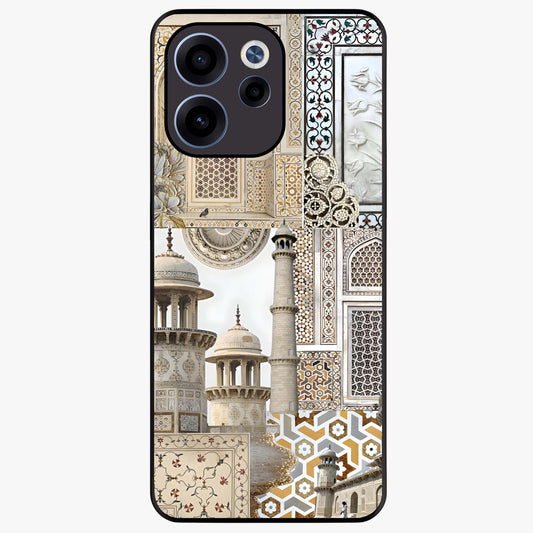 Mughal Marble Legacy Glass Case showing flat back view with intricate Mughal inspired marble pattern and glossy glass finish.