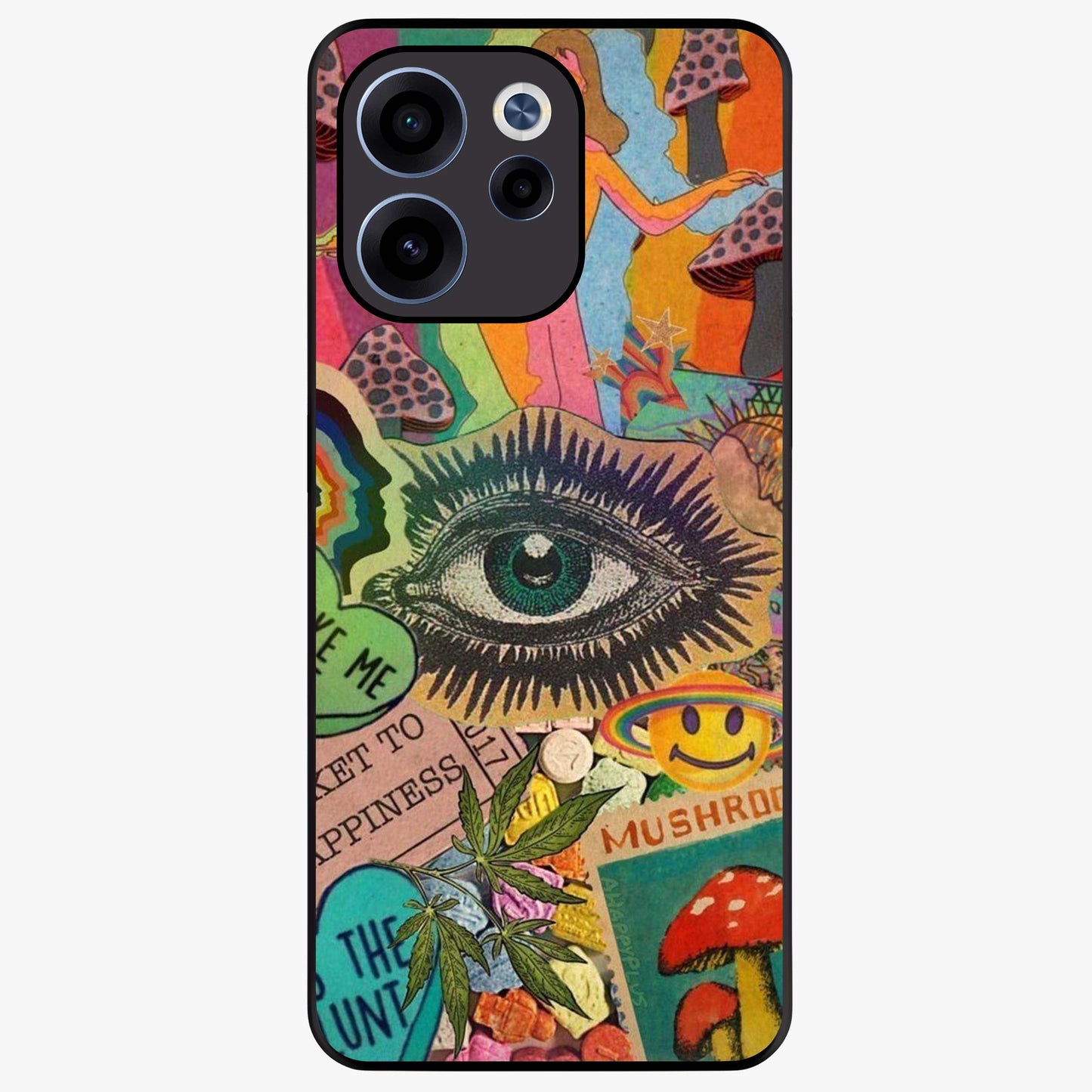 Mystic Eye Wonderland Glass Case showing flat back view with mystical eye themed artwork and glossy glass finish.