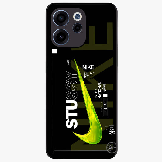 Neon Street Edition Glass Case showing flat back view with neon street style artwork and glossy glass finish.