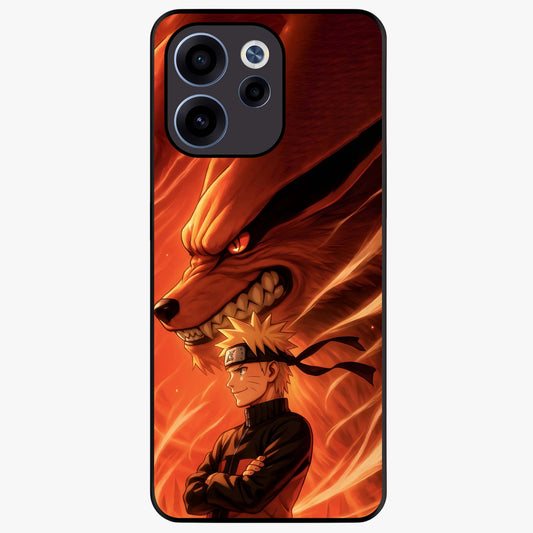 Nine Tails Legacy Glass Case showing flat back view with powerful nine-tailed fox inspired artwork and glossy glass finish.