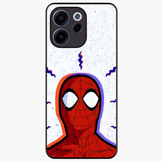 Omg Spiderman Glass Case showing flat back view with bold superhero inspired artwork and glossy glass finish.
