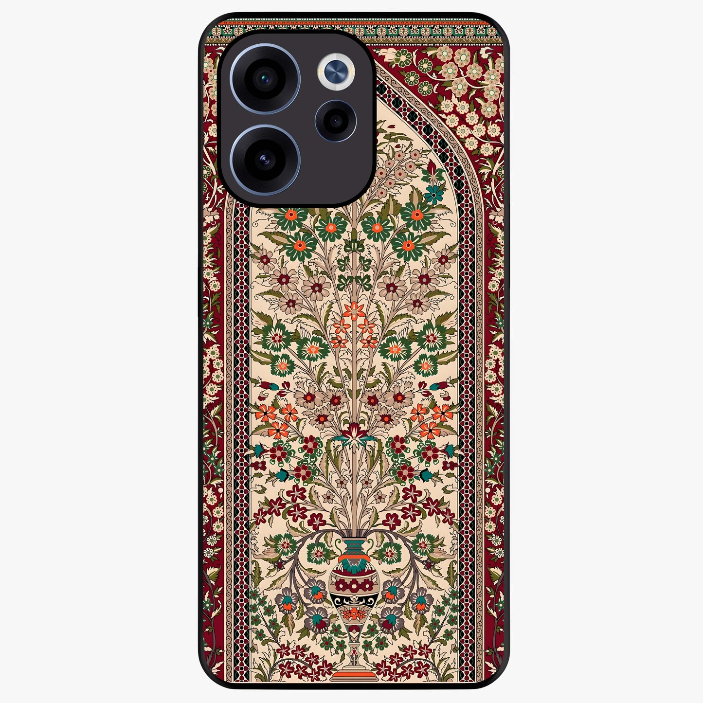 Persian Inspired Glass Case showing flat back view with ornate Persian style pattern artwork and glossy glass finish.