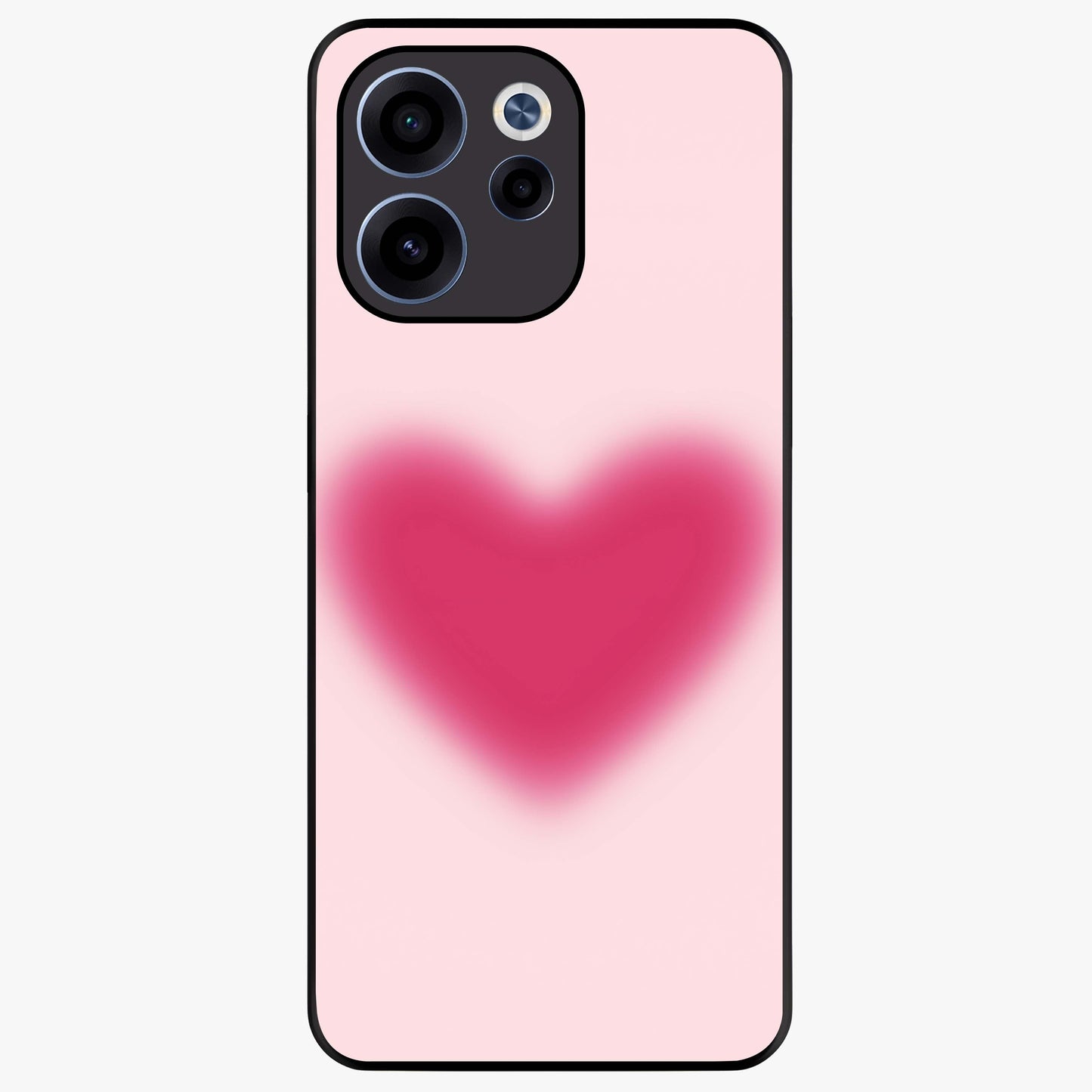 Pink Aura Heart Glass Case showing flat back view with glowing heart artwork and glossy glass finish.