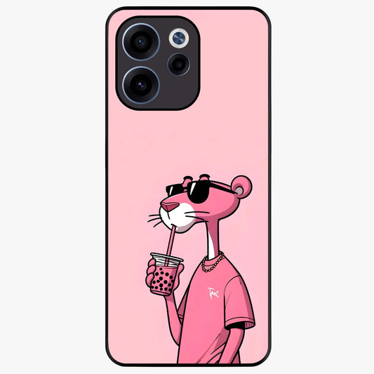 Pink Panther Glass Case showing flat back view with iconic pink panther artwork and glossy glass finish.
