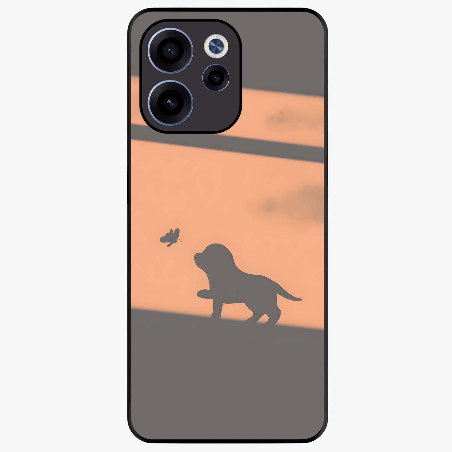 Puppy Shadow Art Glass Case showing flat back view with cute puppy shadow style artwork and glossy glass finish.