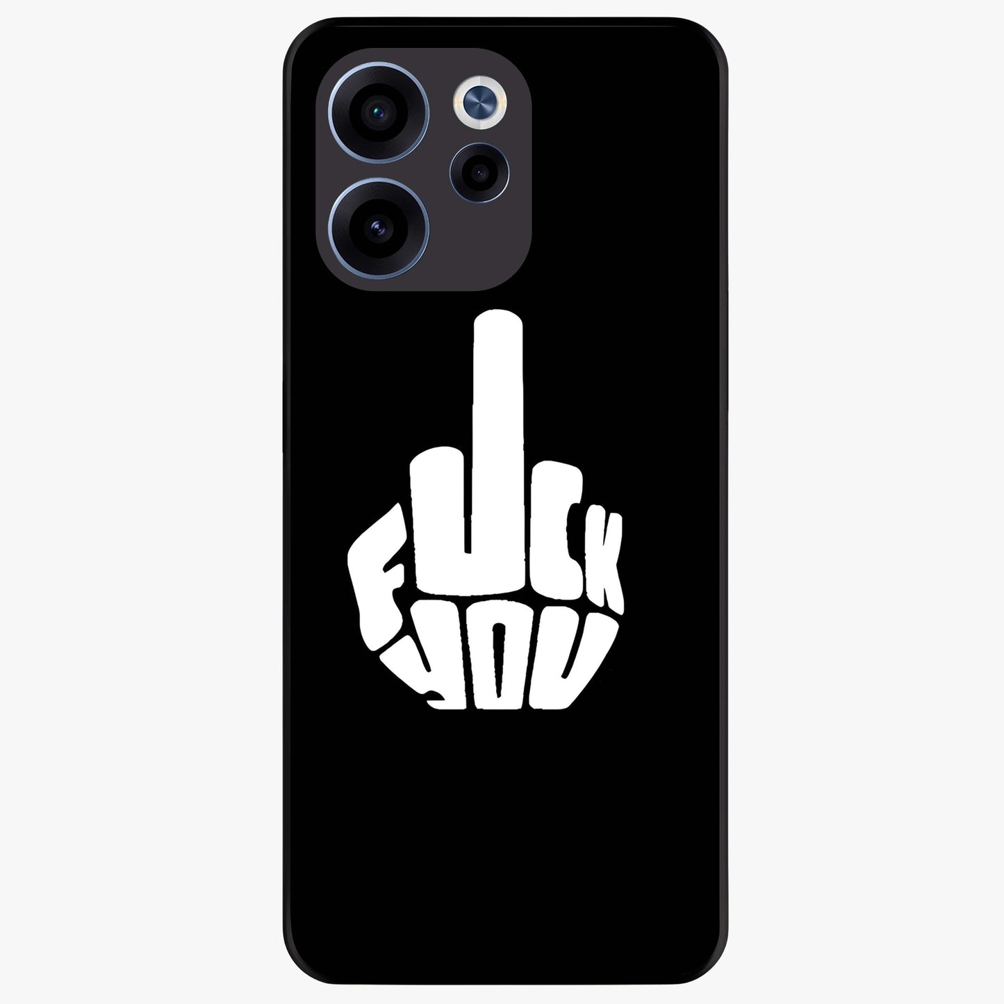 Rebel Mode On Glass Case showing flat back view with bold rebellious typography artwork and glossy glass finish.