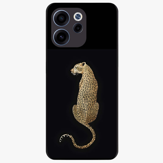 Regal Leopard Glass Case showing flat back view with bold leopard artwork and glossy glass finish.