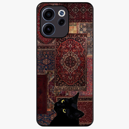 Regal Magic Cat Apple Glass Case showing flat back view with magical cat artwork holding apple and glossy glass finish.