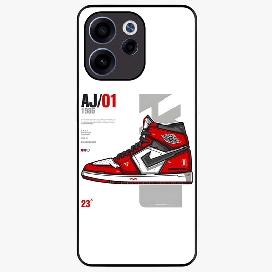 Retro Sneaker Blueprint Glass Case showing flat back view with sneaker blueprint style artwork and glossy glass finish.