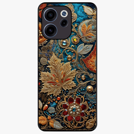 Royal Jewel Garden Glass Case showing flat back view with decorative floral garden artwork and glossy glass finish.