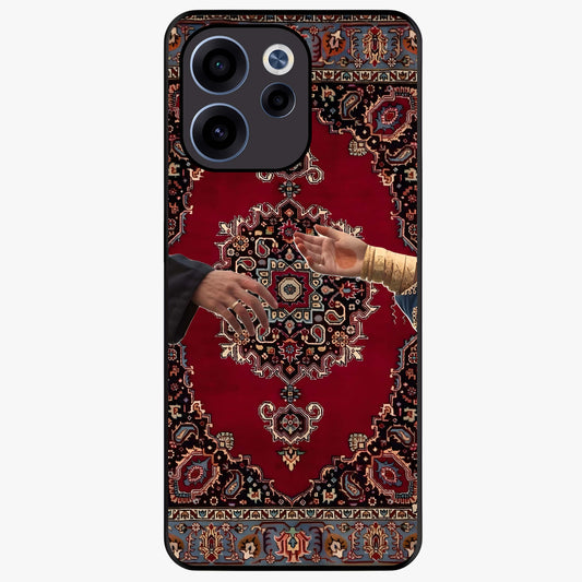 Royal Touch Reach Glass Case showing flat back view with elegant royal themed artwork and glossy glass finish.