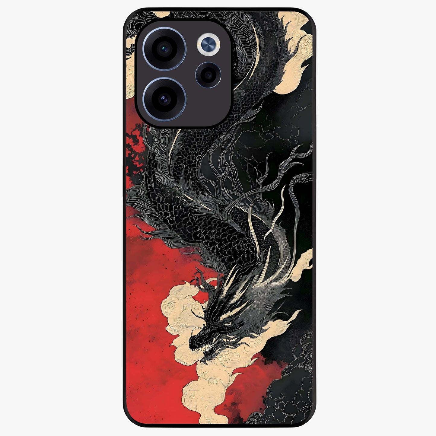 Shadow Dragon Fury Glass Case showing flat back view with fierce dragon artwork and glossy glass finish.