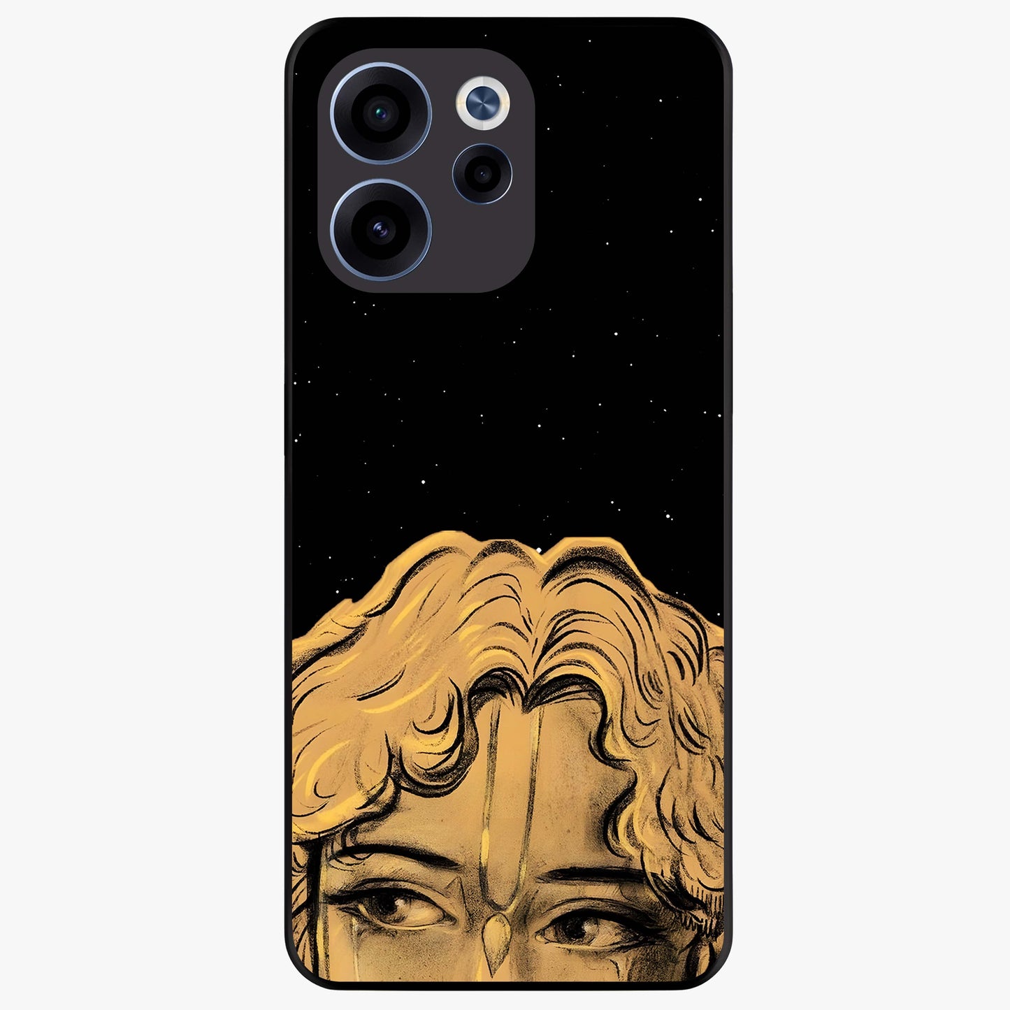 Shri Krishna Art Glass Case showing flat back view with devotional Krishna artwork and glossy glass finish.