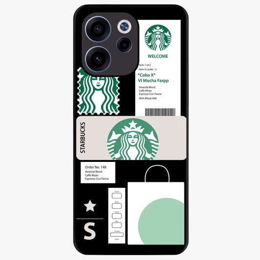 Starbucks Mocha Glass Case showing flat back view with coffee inspired artwork and glossy glass finish.
