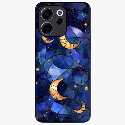 Starlit Sky Tapestry Glass Case showing flat back view with decorative starry sky tapestry artwork and glossy glass finish.