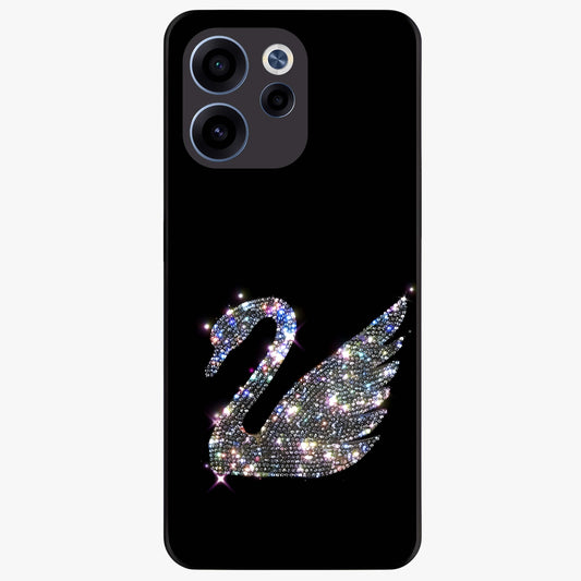 Starlit Swan Grace Glass Case showing flat back view with graceful swan artwork under starry sky and glossy glass finish.