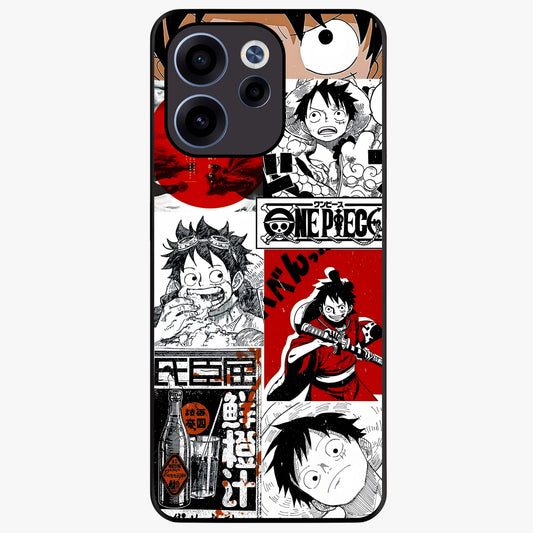 Strawhat Chaos Panels Glass Case showing flat back view with anime inspired chaos panel artwork and glossy glass finish.