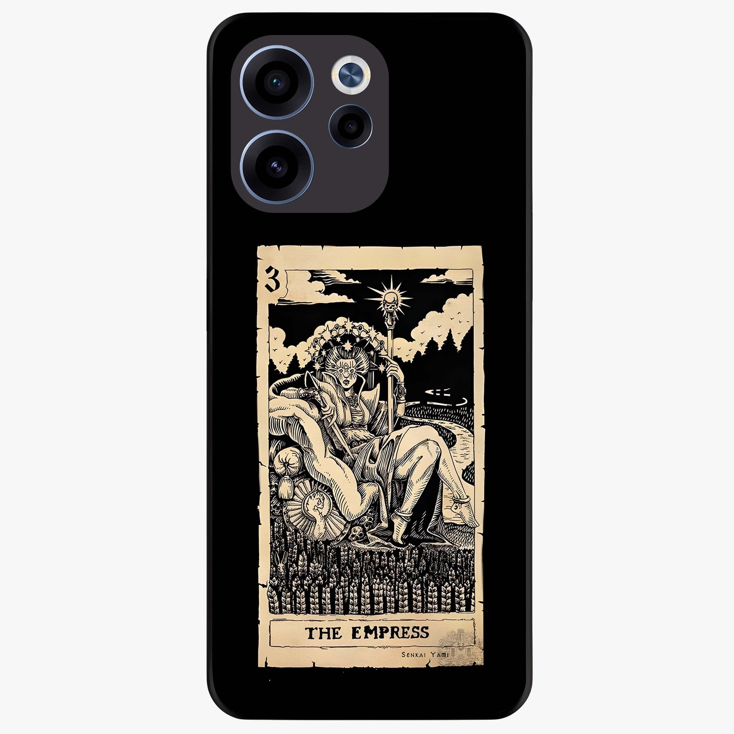 The Empress Glass Case showing flat back view with regal feminine artwork and glossy glass finish.