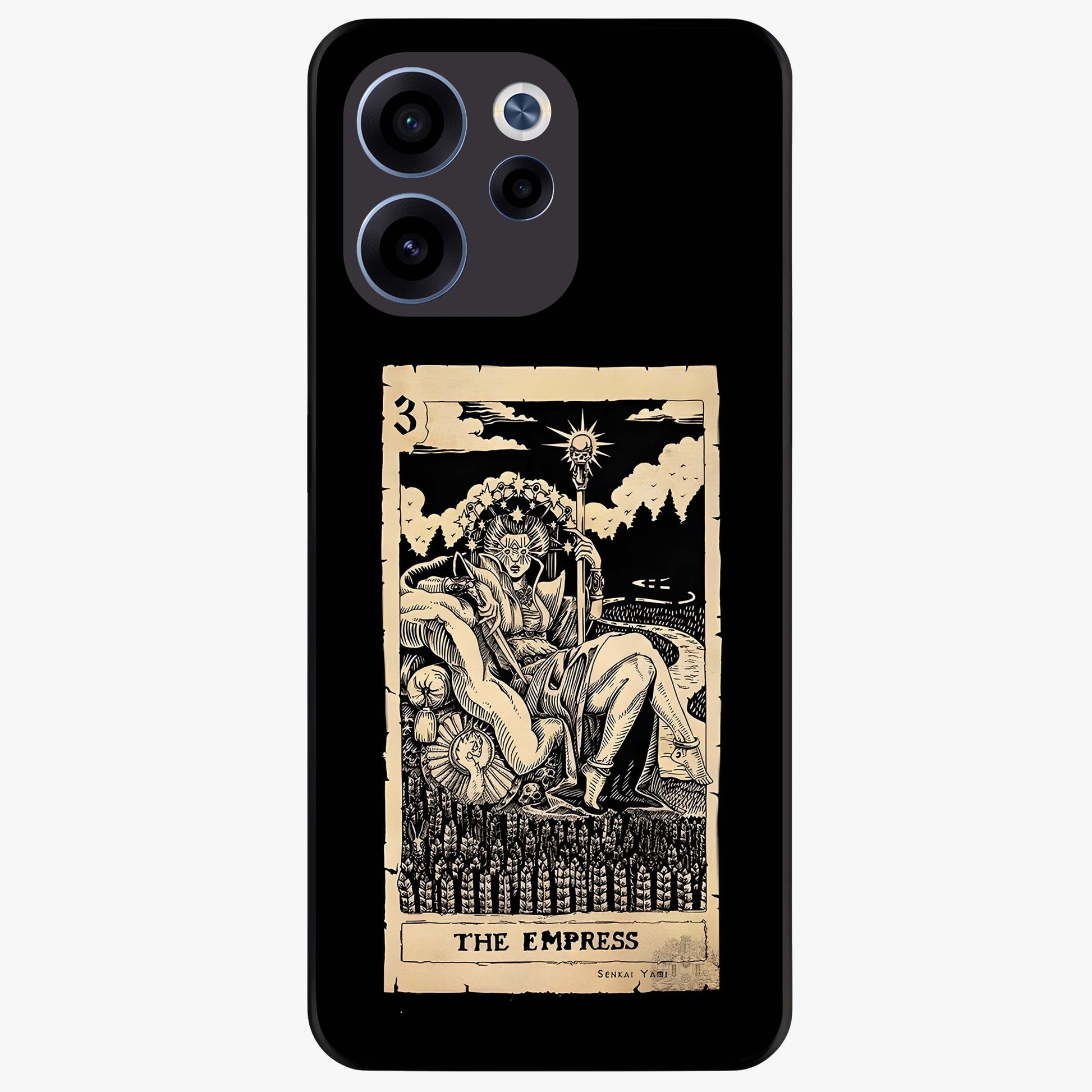 The Empress Glass Case showing flat back view with regal feminine artwork and glossy glass finish.