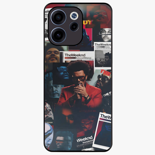 The Weeknd Glass Case showing flat back view with music inspired artistic portrait artwork and glossy glass finish.