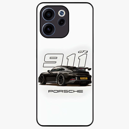 Turbo Legacy Icon Glass Case showing flat back view with iconic sports car inspired artwork and glossy glass finish.